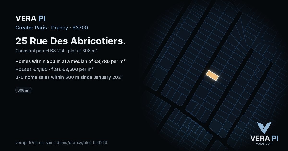 25 Rue Des Abricotiers, Drancy at night – the plot lit, the parcels around coloured by the prices near them