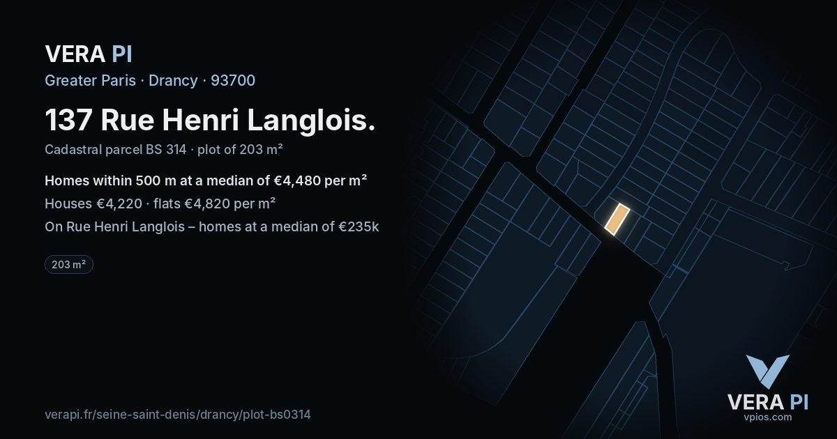 137 Rue Henri Langlois, Drancy at night – the plot lit, the parcels around coloured by the prices near them