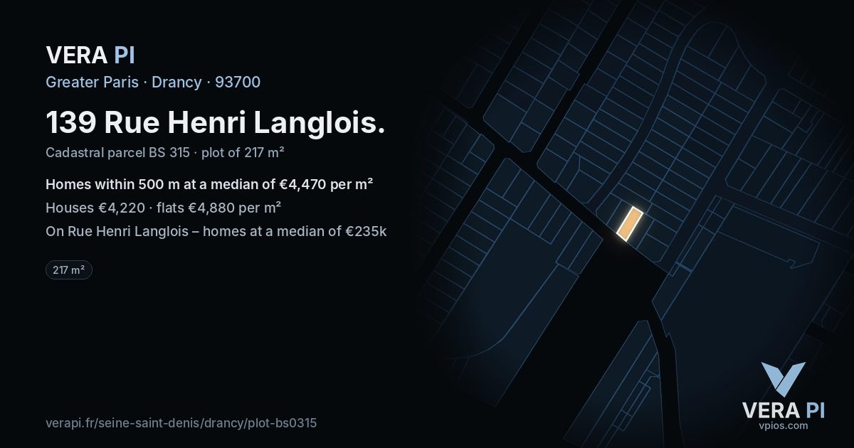 139 Rue Henri Langlois, Drancy at night – the plot lit, the parcels around coloured by the prices near them