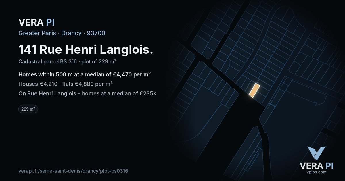 141 Rue Henri Langlois, Drancy at night – the plot lit, the parcels around coloured by the prices near them