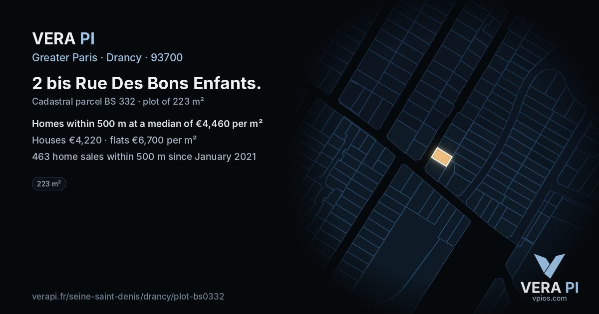 2 bis Rue Des Bons Enfants, Drancy at night – the plot lit, the parcels around coloured by the prices near them