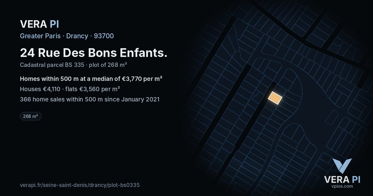 24 Rue Des Bons Enfants, Drancy at night – the plot lit, the parcels around coloured by the prices near them