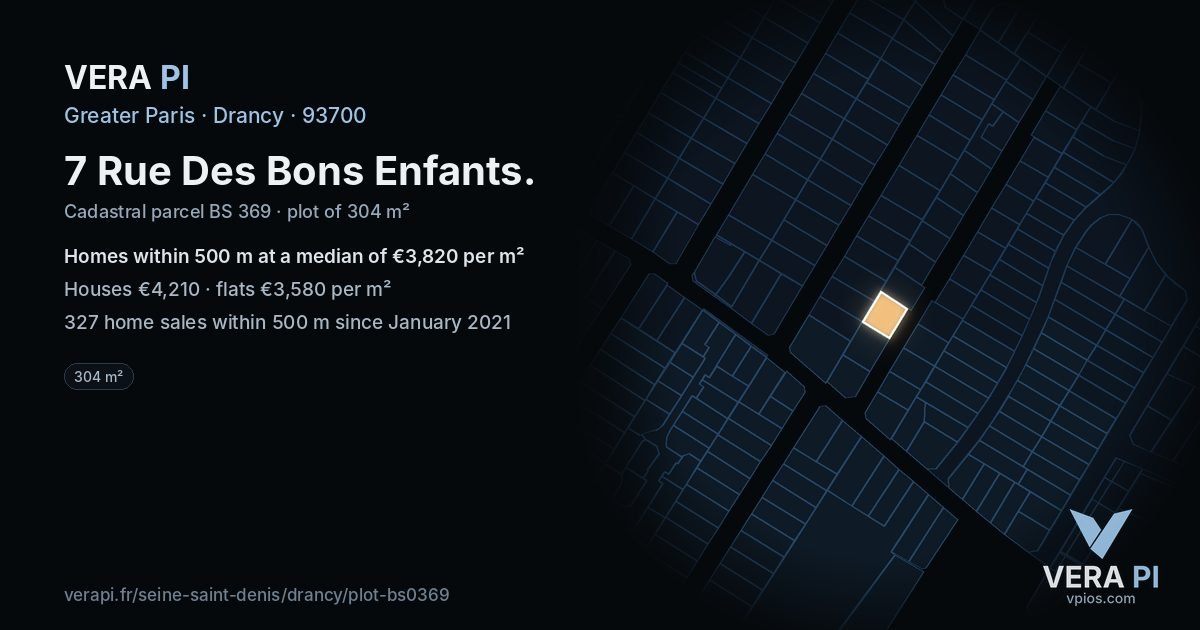 7 Rue Des Bons Enfants, Drancy at night – the plot lit, the parcels around coloured by the prices near them