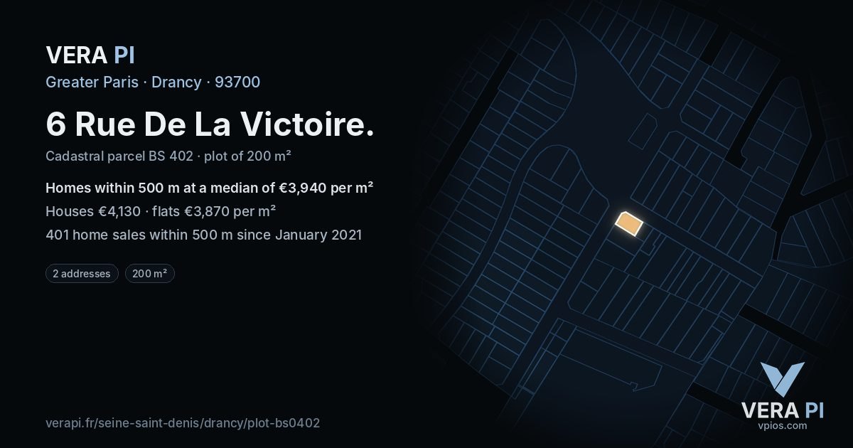 6 Rue De La Victoire, Drancy at night – the plot lit, the parcels around coloured by the prices near them