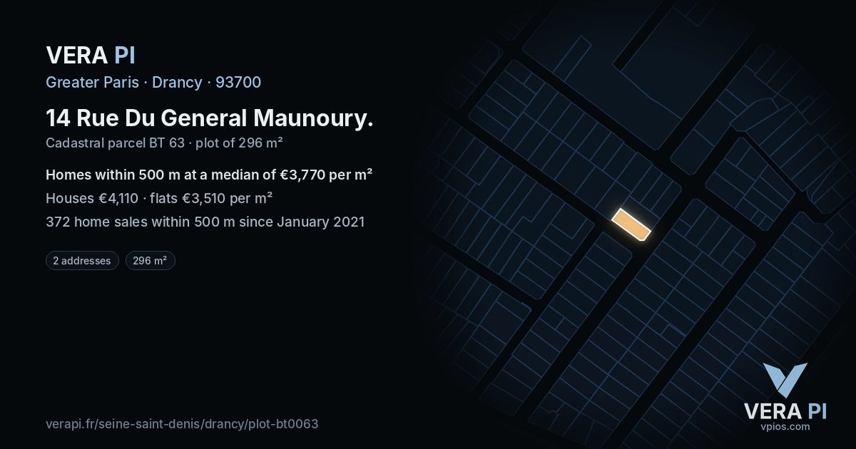 14 Rue Du General Maunoury, Drancy at night – the plot lit, the parcels around coloured by the prices near them