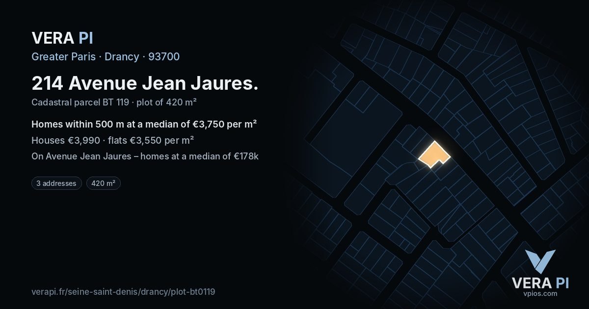 214 Avenue Jean Jaures, Drancy at night – the plot lit, the parcels around coloured by the prices near them