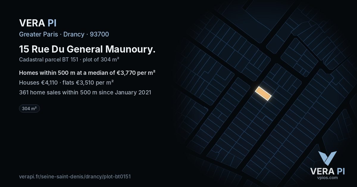 15 Rue Du General Maunoury, Drancy at night – the plot lit, the parcels around coloured by the prices near them