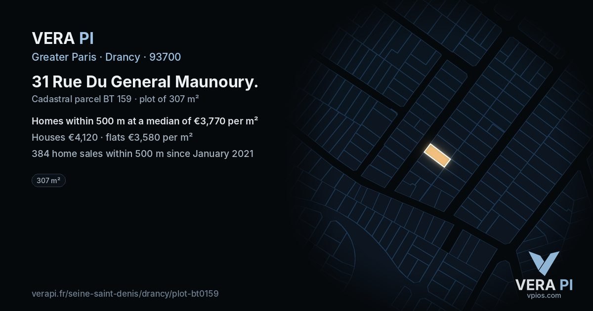 31 Rue Du General Maunoury, Drancy at night – the plot lit, the parcels around coloured by the prices near them