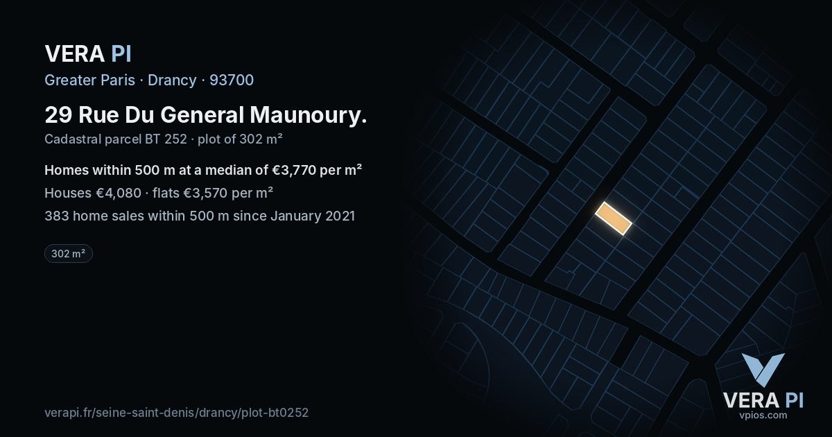 29 Rue Du General Maunoury, Drancy at night – the plot lit, the parcels around coloured by the prices near them