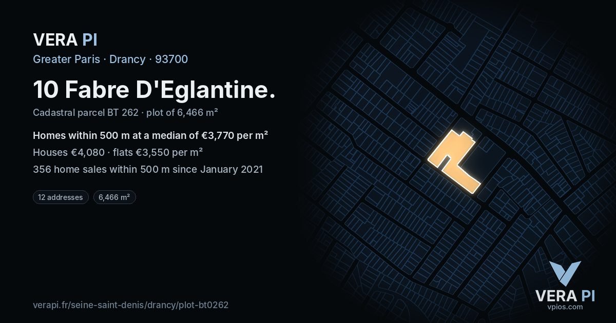 10 Fabre D'Eglantine, Drancy at night – the plot lit, the parcels around coloured by the prices near them