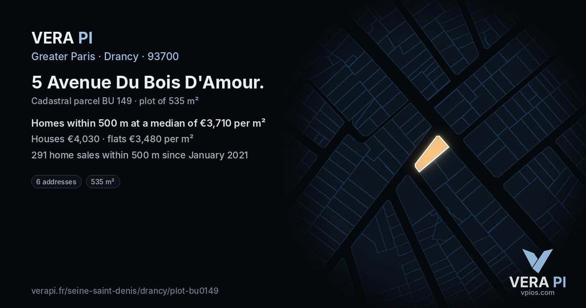 5 Avenue Du Bois D'Amour, Drancy at night – the plot lit, the parcels around coloured by the prices near them