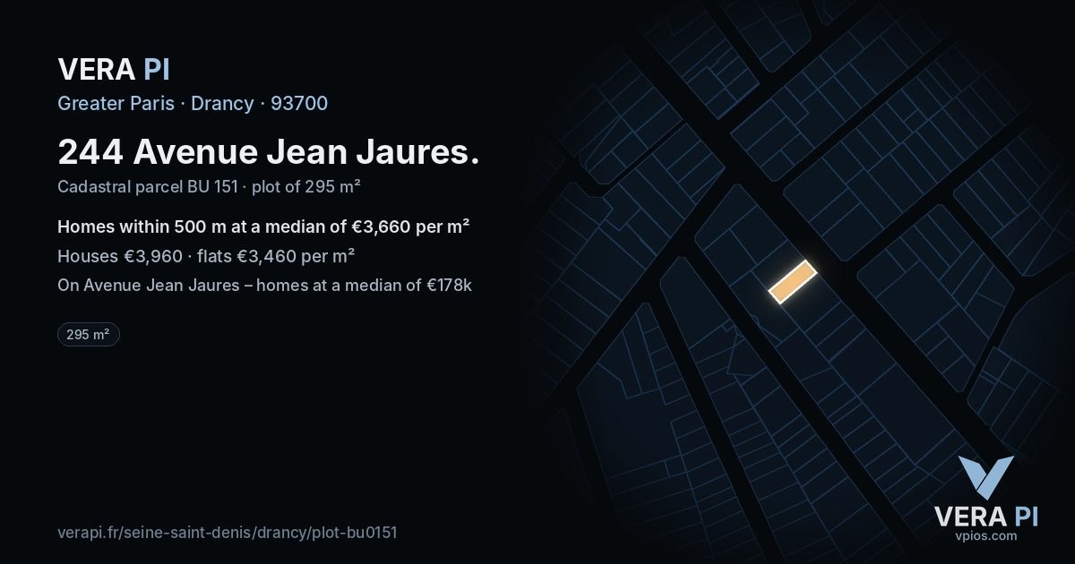 244 Avenue Jean Jaures, Drancy at night – the plot lit, the parcels around coloured by the prices near them
