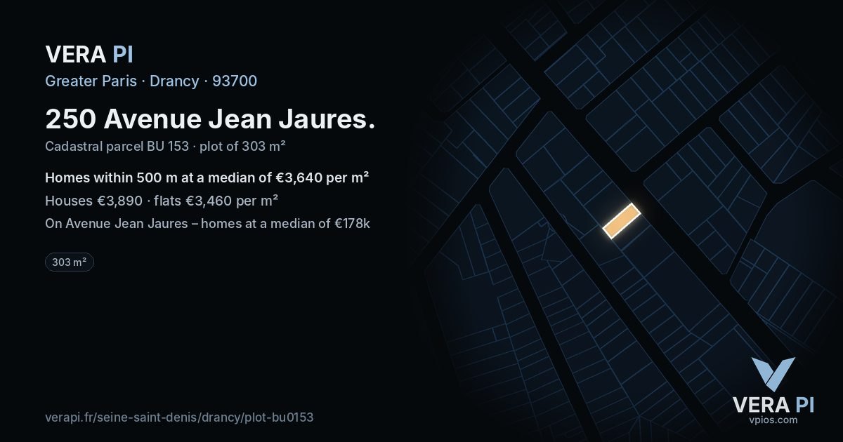 250 Avenue Jean Jaures, Drancy at night – the plot lit, the parcels around coloured by the prices near them
