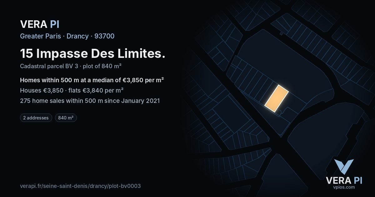 15 Impasse Des Limites, Drancy at night – the plot lit, the parcels around coloured by the prices near them
