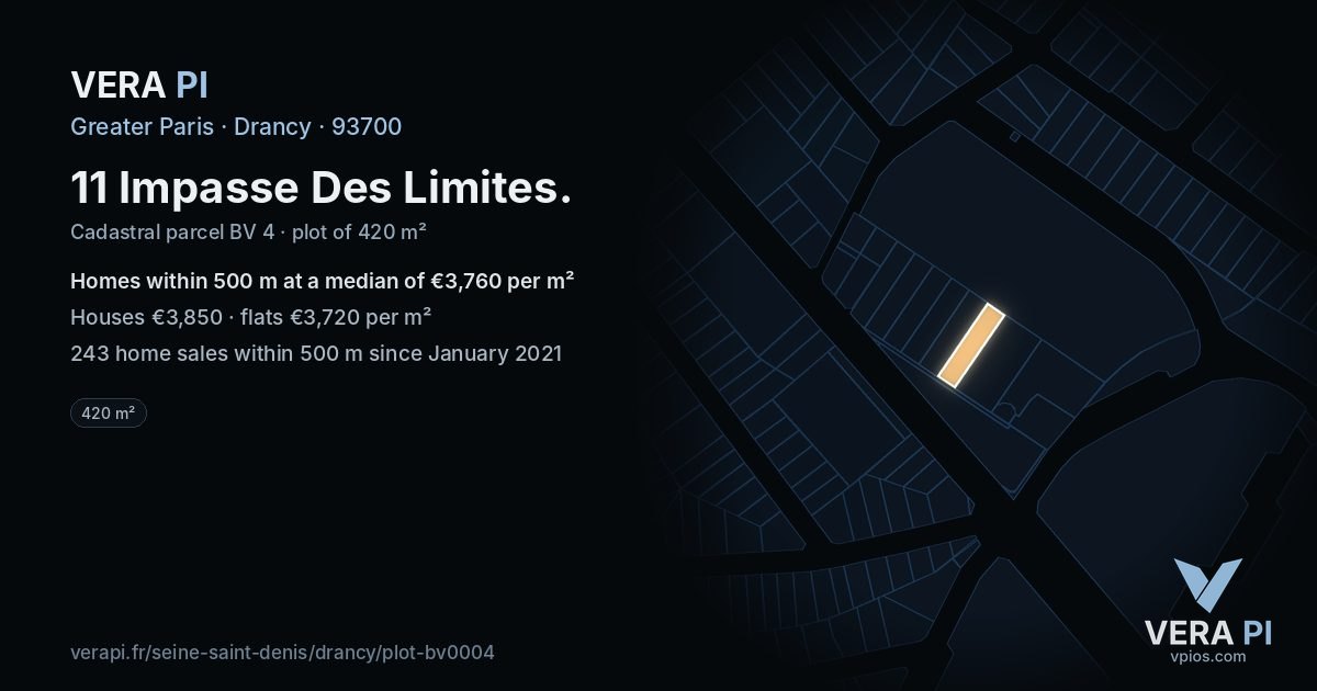 11 Impasse Des Limites, Drancy at night – the plot lit, the parcels around coloured by the prices near them