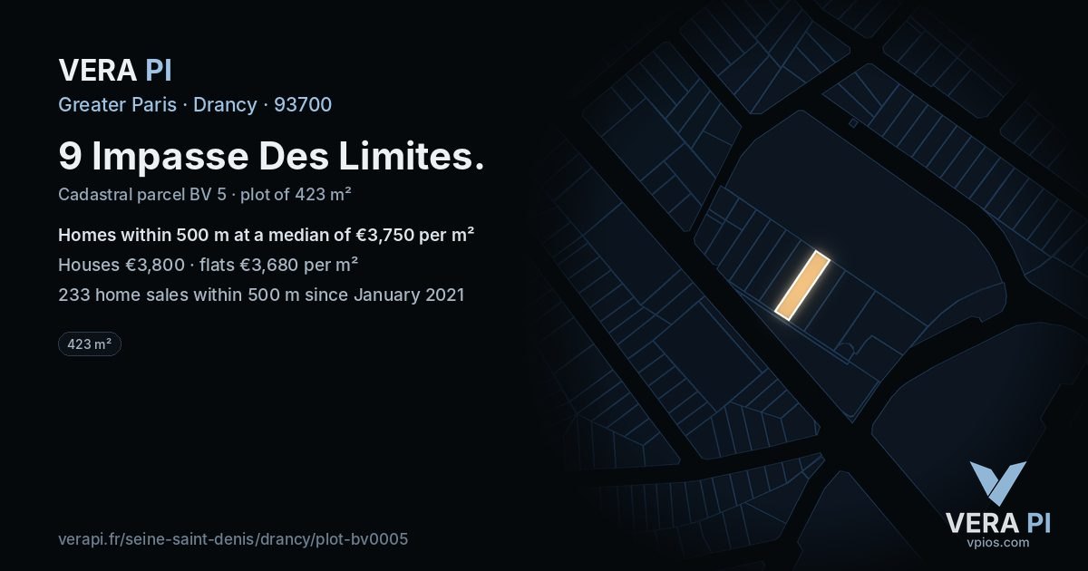 9 Impasse Des Limites, Drancy at night – the plot lit, the parcels around coloured by the prices near them