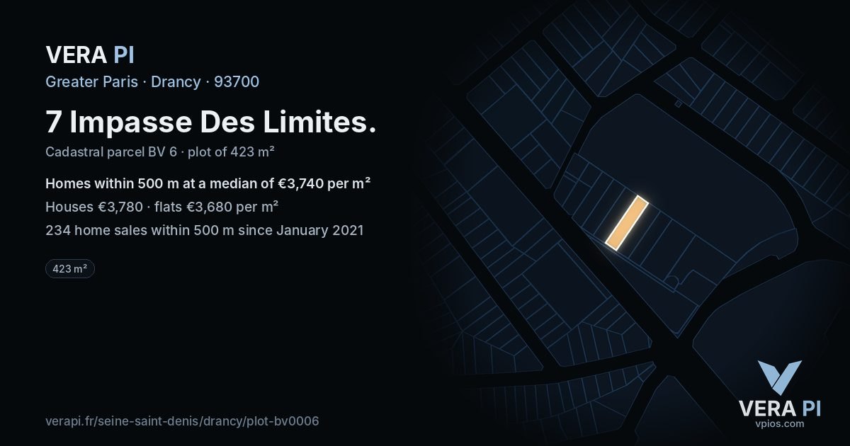 7 Impasse Des Limites, Drancy at night – the plot lit, the parcels around coloured by the prices near them