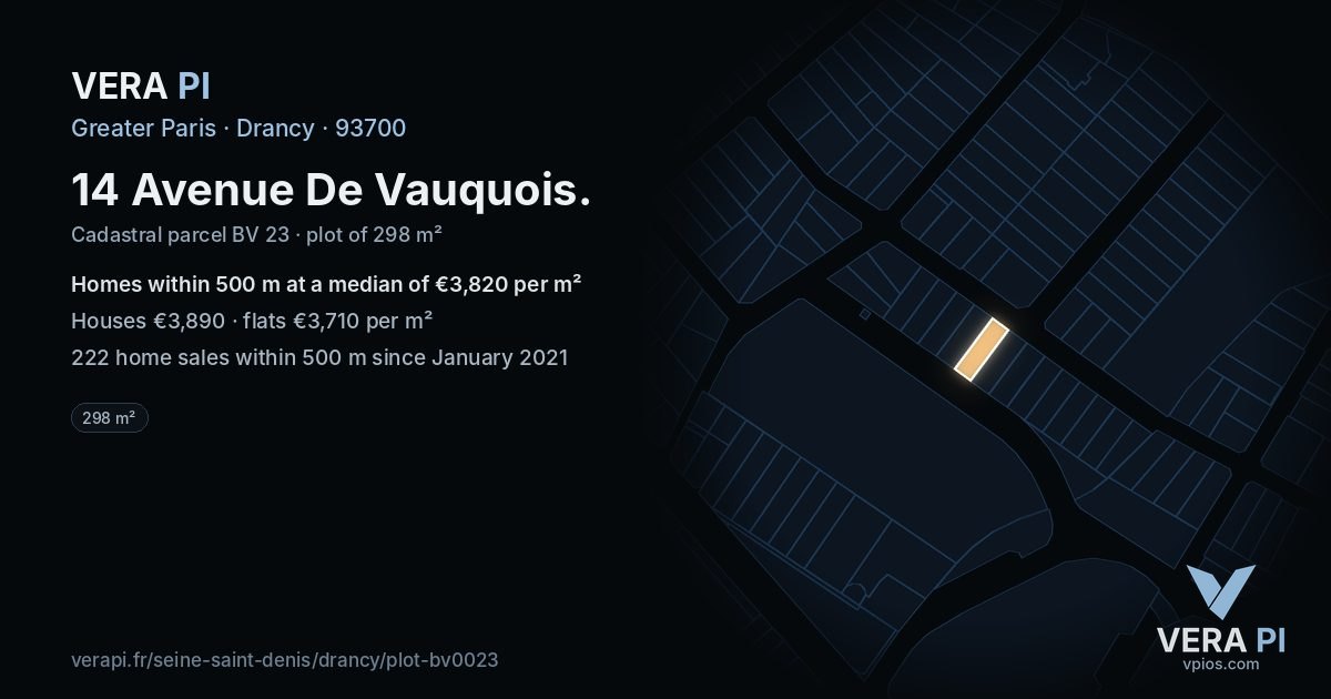 14 Avenue De Vauquois, Drancy at night – the plot lit, the parcels around coloured by the prices near them