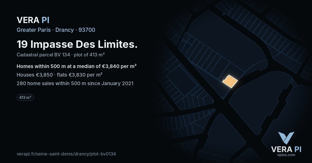 19 Impasse Des Limites, Drancy at night – the plot lit, the parcels around coloured by the prices near them