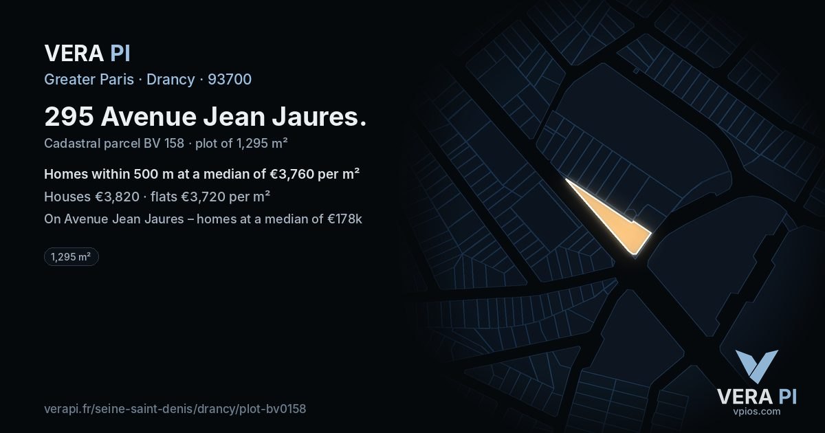 295 Avenue Jean Jaures, Drancy at night – the plot lit, the parcels around coloured by the prices near them