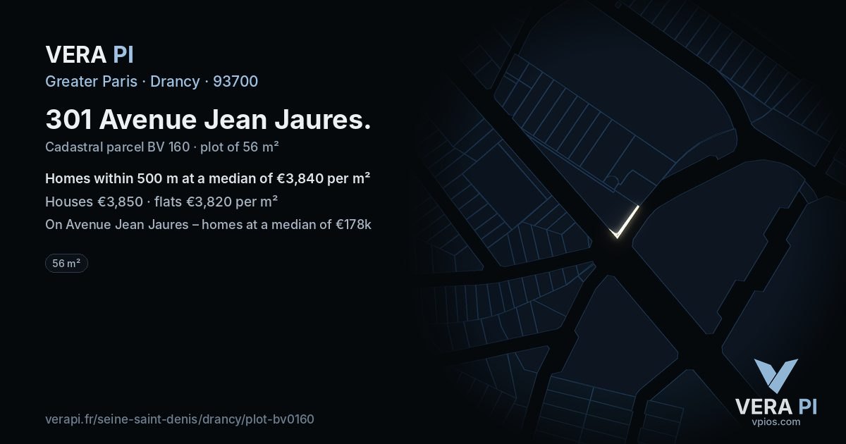 301 Avenue Jean Jaures, Drancy at night – the plot lit, the parcels around coloured by the prices near them