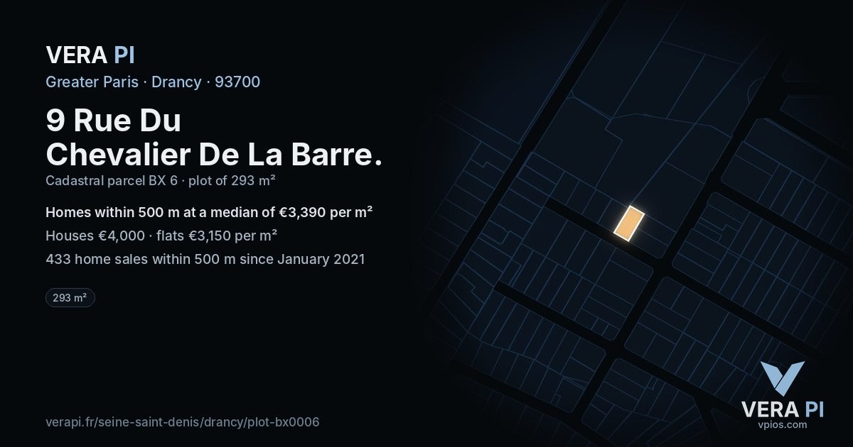 9 Rue Du Chevalier De La Barre, Drancy at night – the plot lit, the parcels around coloured by the prices near them