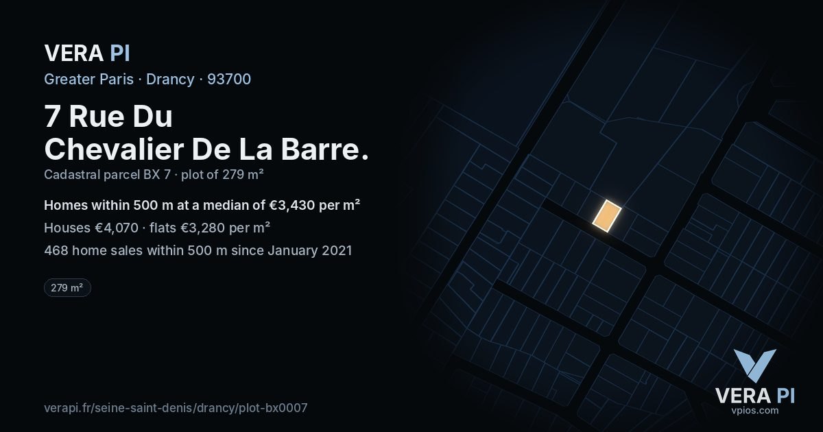 7 Rue Du Chevalier De La Barre, Drancy at night – the plot lit, the parcels around coloured by the prices near them