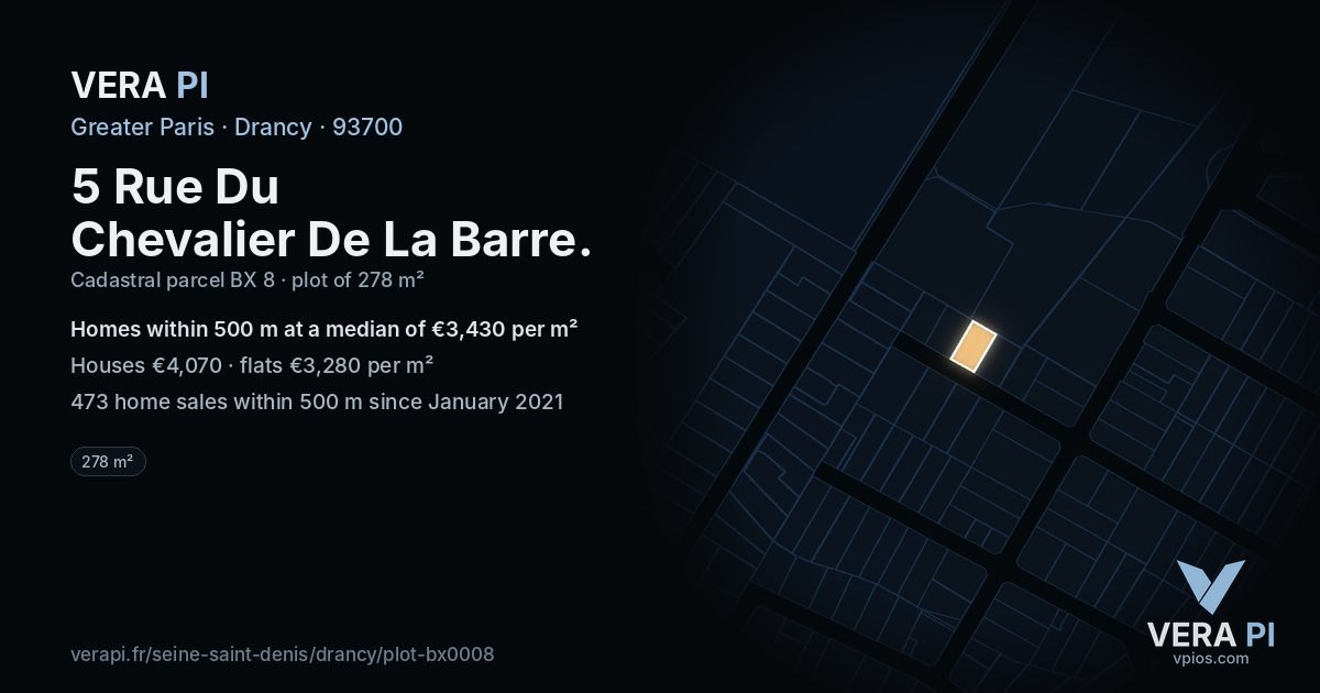 5 Rue Du Chevalier De La Barre, Drancy at night – the plot lit, the parcels around coloured by the prices near them