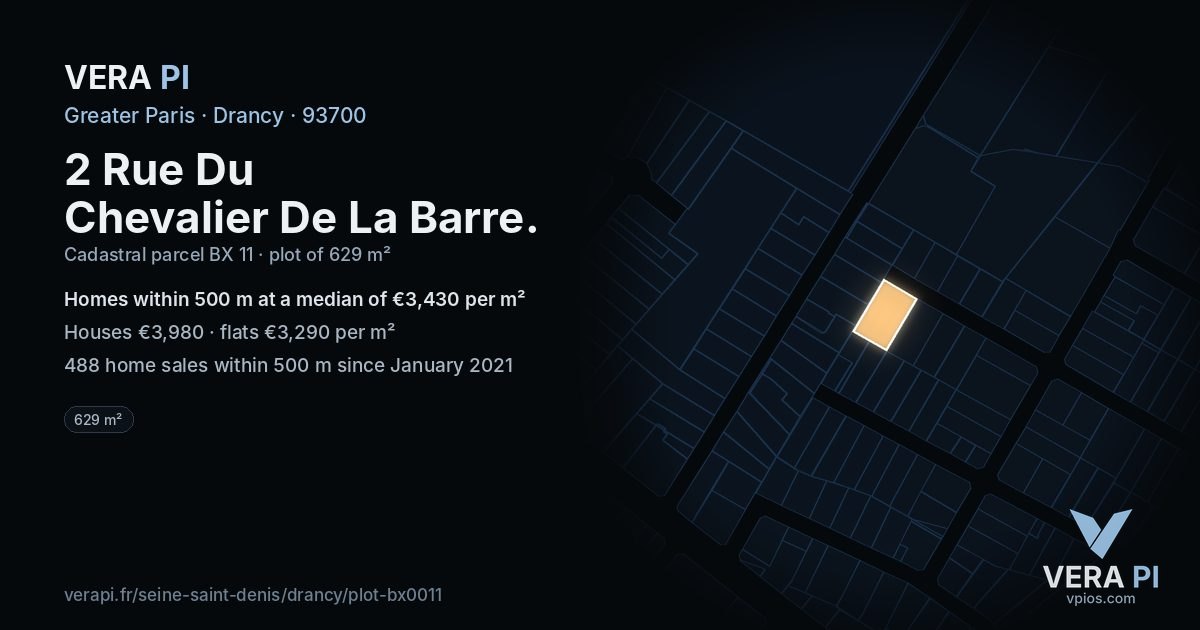 2 Rue Du Chevalier De La Barre, Drancy at night – the plot lit, the parcels around coloured by the prices near them