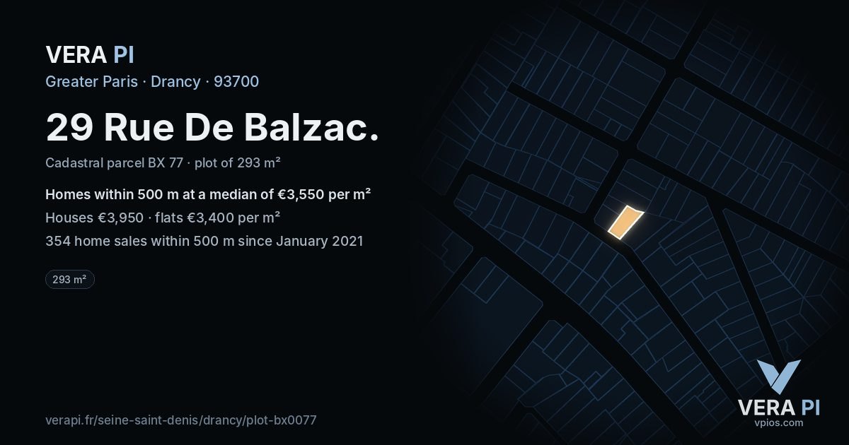 29 Rue De Balzac, Drancy at night – the plot lit, the parcels around coloured by the prices near them