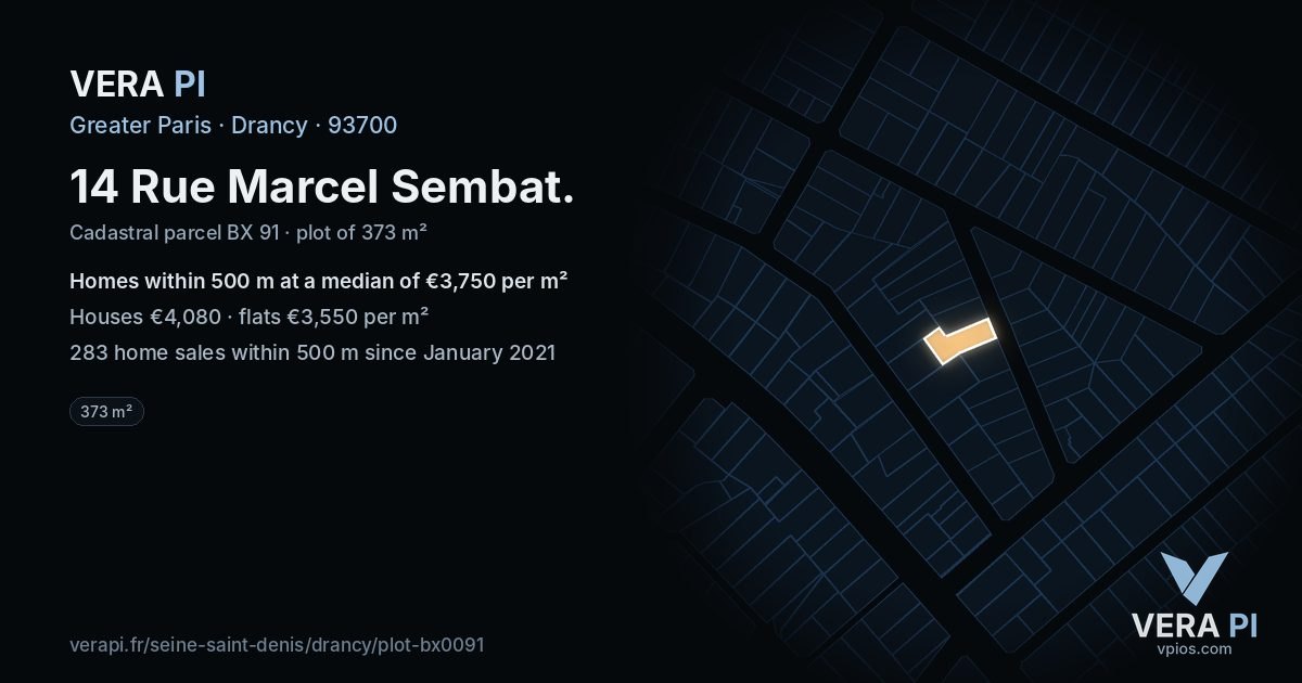 14 Rue Marcel Sembat, Drancy at night – the plot lit, the parcels around coloured by the prices near them