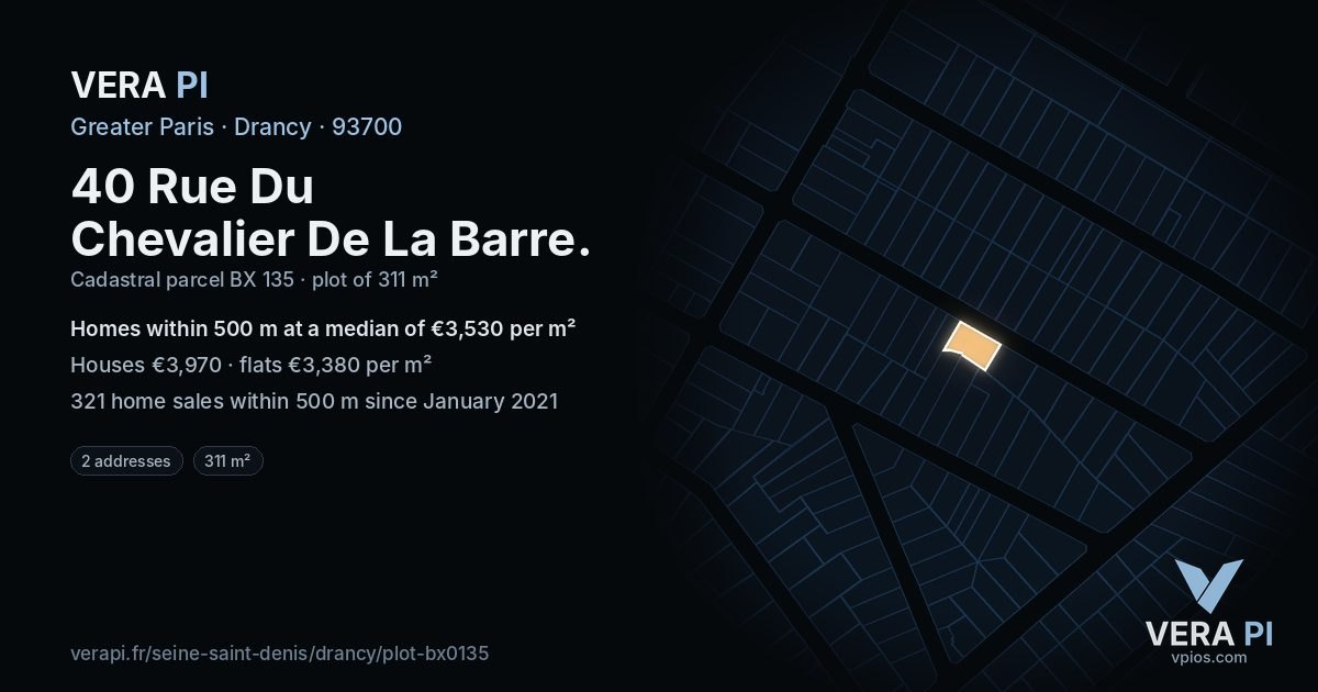 40 Rue Du Chevalier De La Barre, Drancy at night – the plot lit, the parcels around coloured by the prices near them
