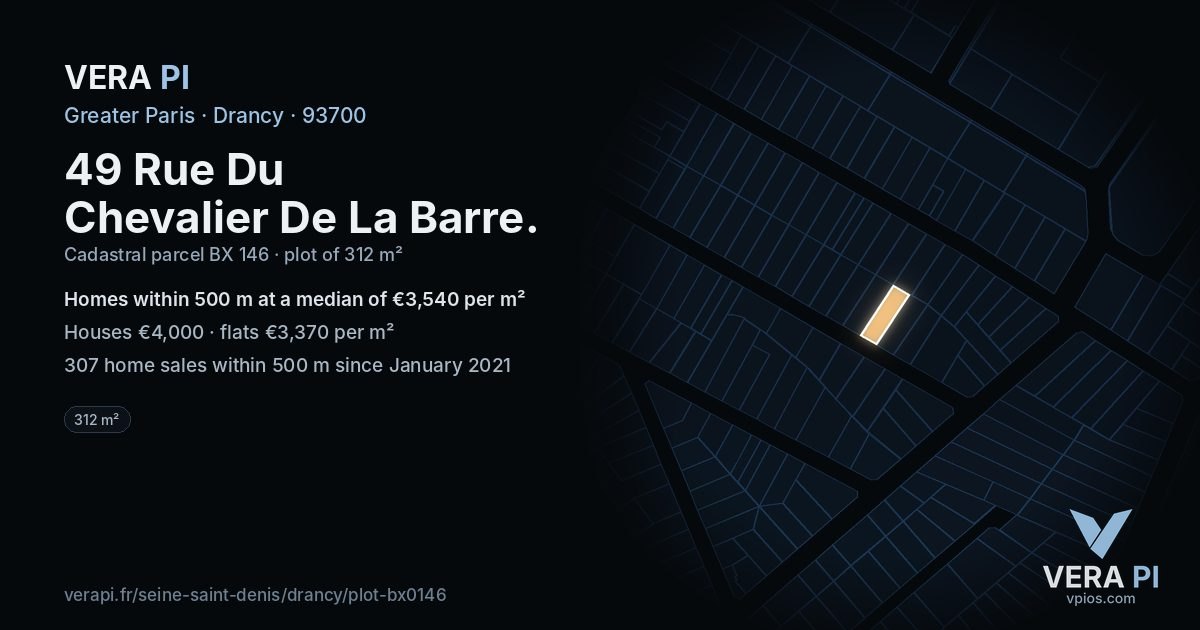 49 Rue Du Chevalier De La Barre, Drancy at night – the plot lit, the parcels around coloured by the prices near them