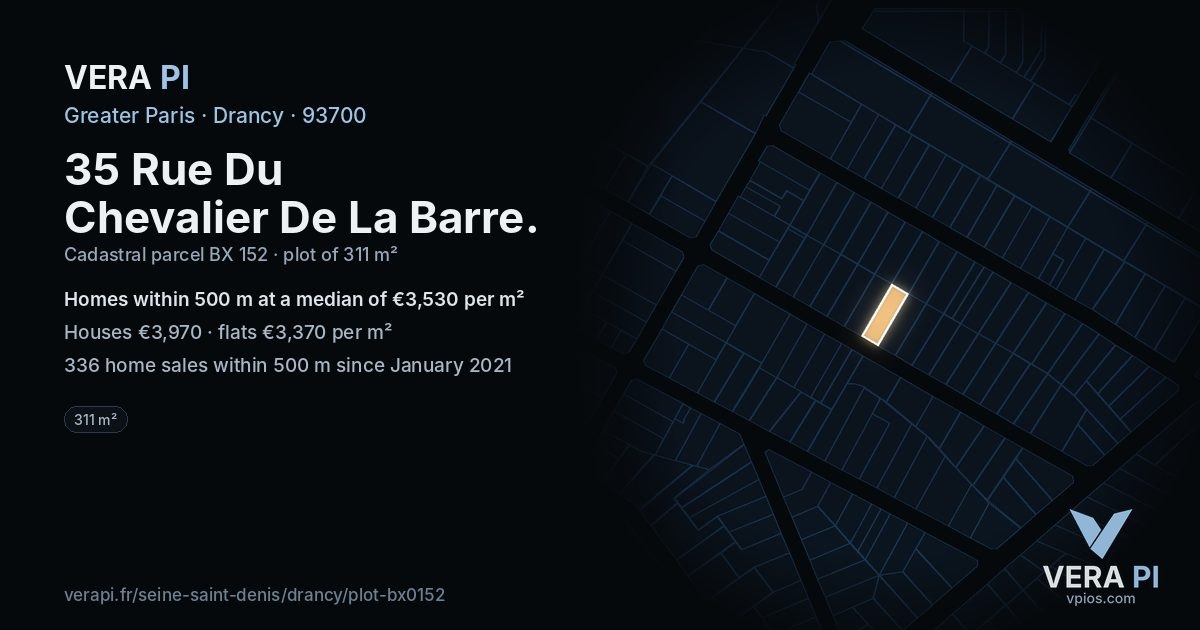35 Rue Du Chevalier De La Barre, Drancy at night – the plot lit, the parcels around coloured by the prices near them