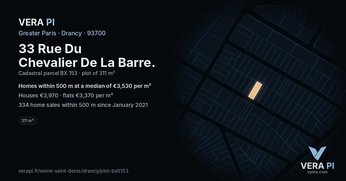33 Rue Du Chevalier De La Barre, Drancy at night – the plot lit, the parcels around coloured by the prices near them