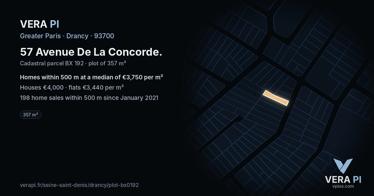 57 Avenue De La Concorde, Drancy at night – the plot lit, the parcels around coloured by the prices near them