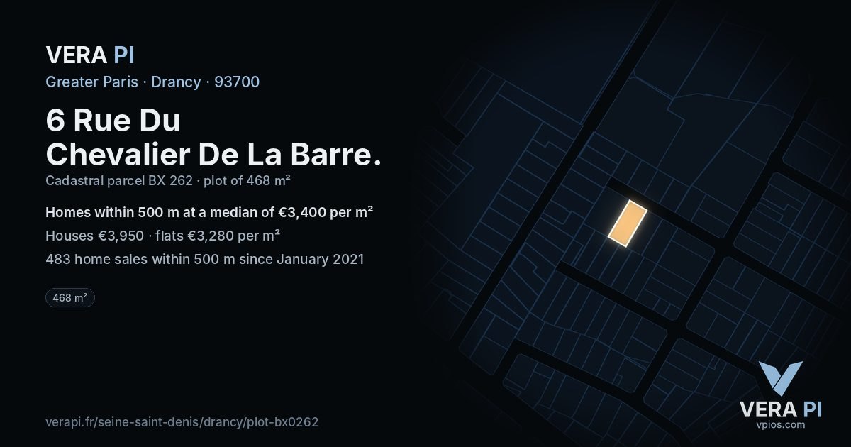 6 Rue Du Chevalier De La Barre, Drancy at night – the plot lit, the parcels around coloured by the prices near them