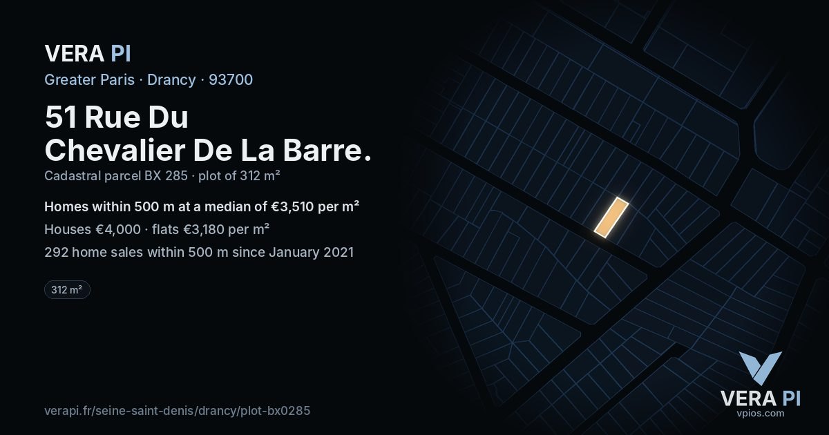 51 Rue Du Chevalier De La Barre, Drancy at night – the plot lit, the parcels around coloured by the prices near them