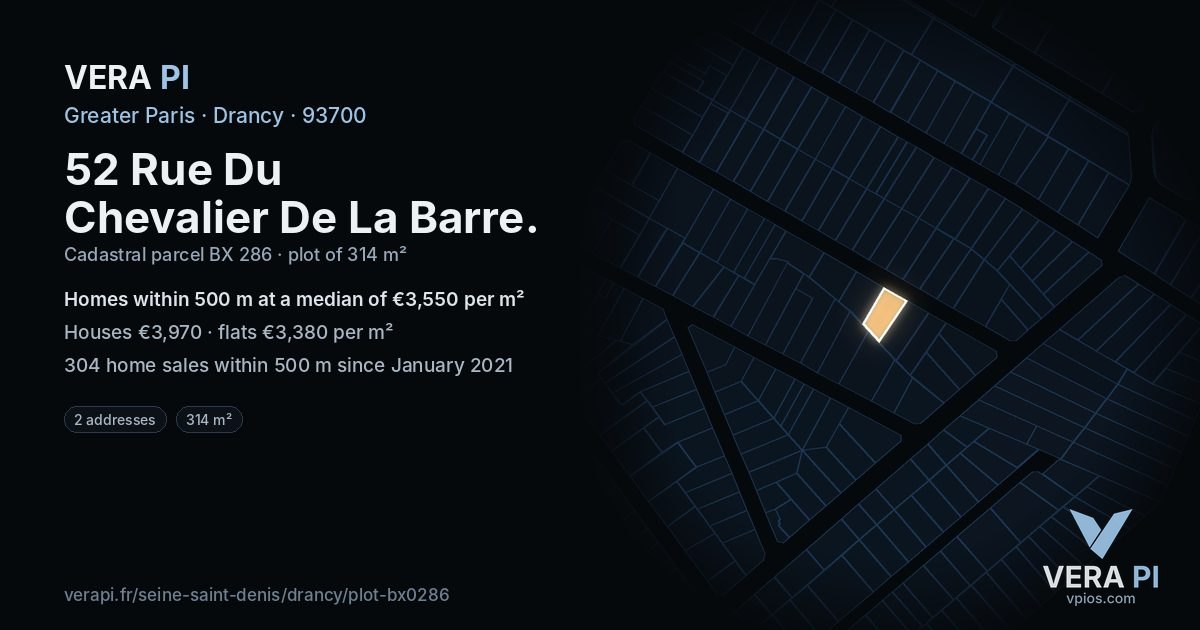52 Rue Du Chevalier De La Barre, Drancy at night – the plot lit, the parcels around coloured by the prices near them