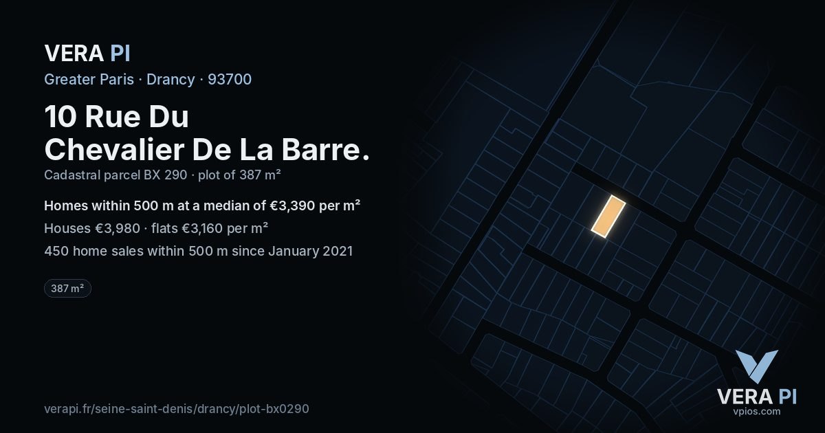 10 Rue Du Chevalier De La Barre, Drancy at night – the plot lit, the parcels around coloured by the prices near them
