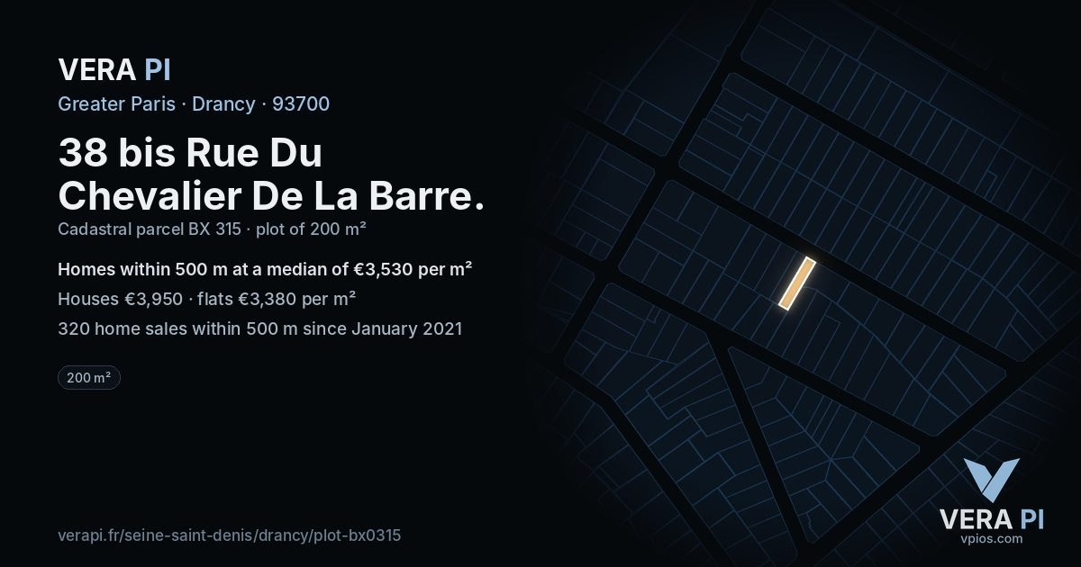 38 bis Rue Du Chevalier De La Barre, Drancy at night – the plot lit, the parcels around coloured by the prices near them