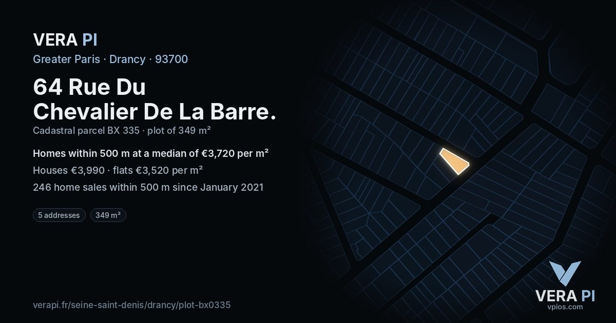 64 Rue Du Chevalier De La Barre, Drancy at night – the plot lit, the parcels around coloured by the prices near them