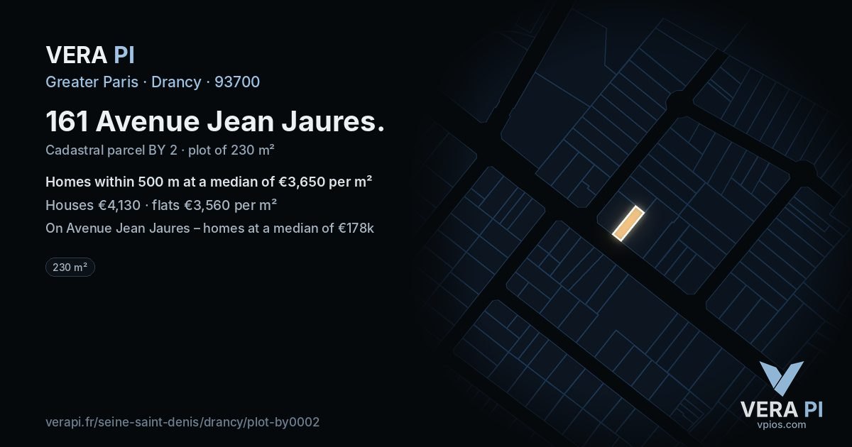 161 Avenue Jean Jaures, Drancy at night – the plot lit, the parcels around coloured by the prices near them