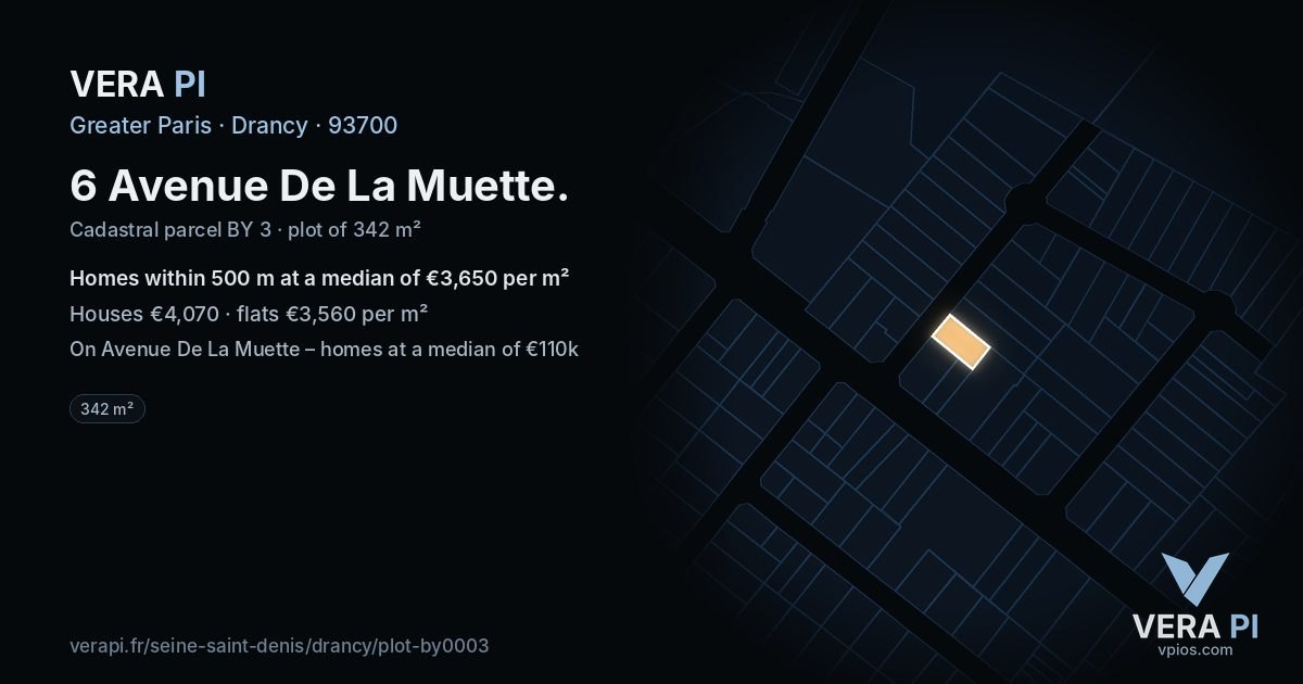 6 Avenue De La Muette, Drancy at night – the plot lit, the parcels around coloured by the prices near them