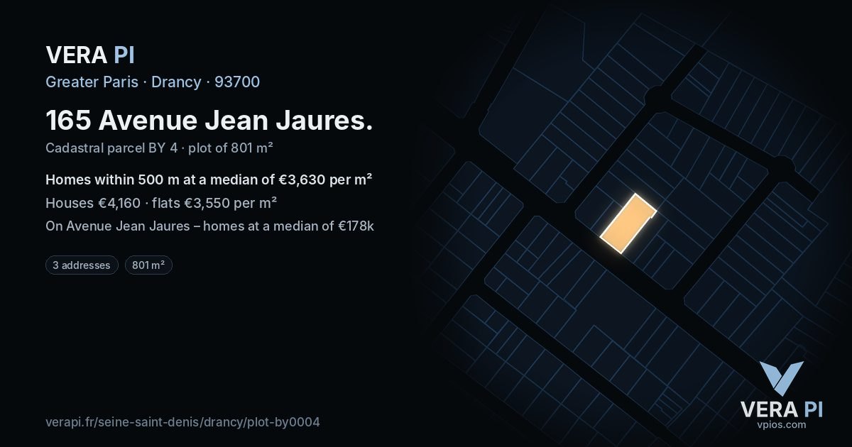 165 Avenue Jean Jaures, Drancy at night – the plot lit, the parcels around coloured by the prices near them
