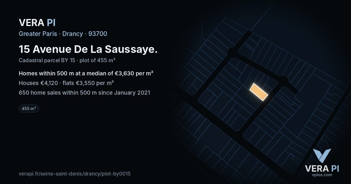 15 Avenue De La Saussaye, Drancy at night – the plot lit, the parcels around coloured by the prices near them