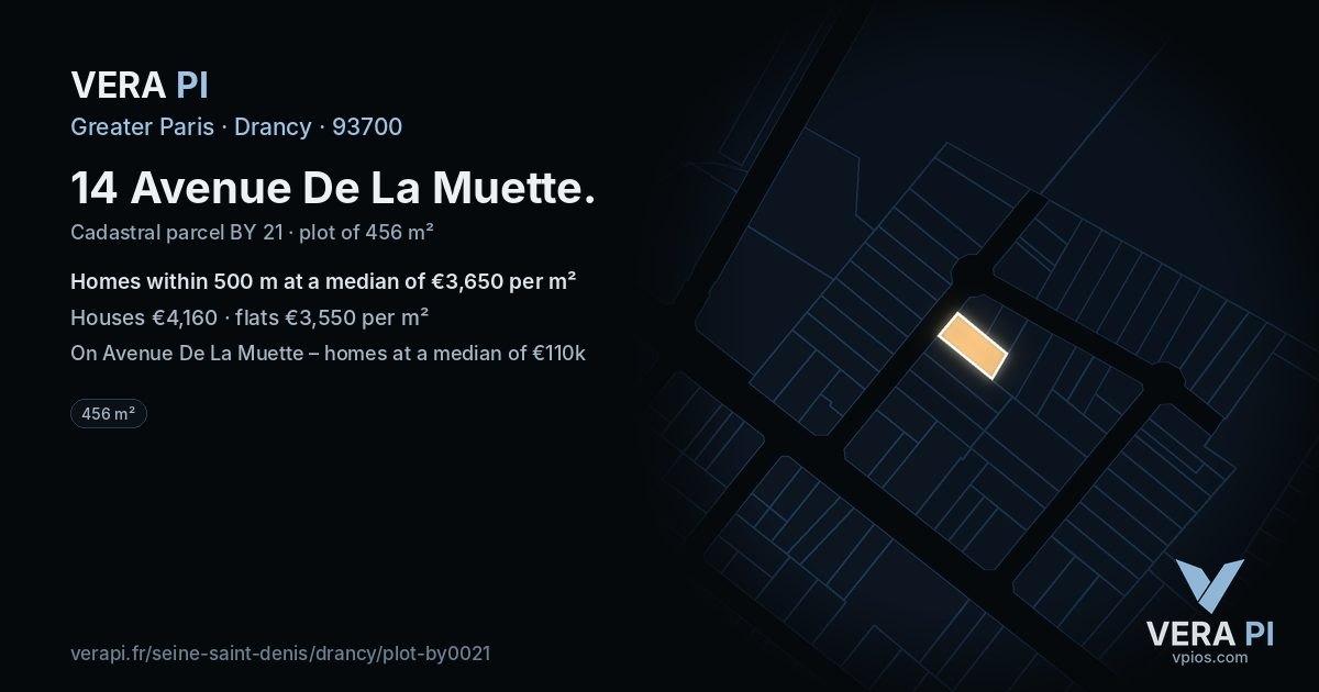 14 Avenue De La Muette, Drancy at night – the plot lit, the parcels around coloured by the prices near them