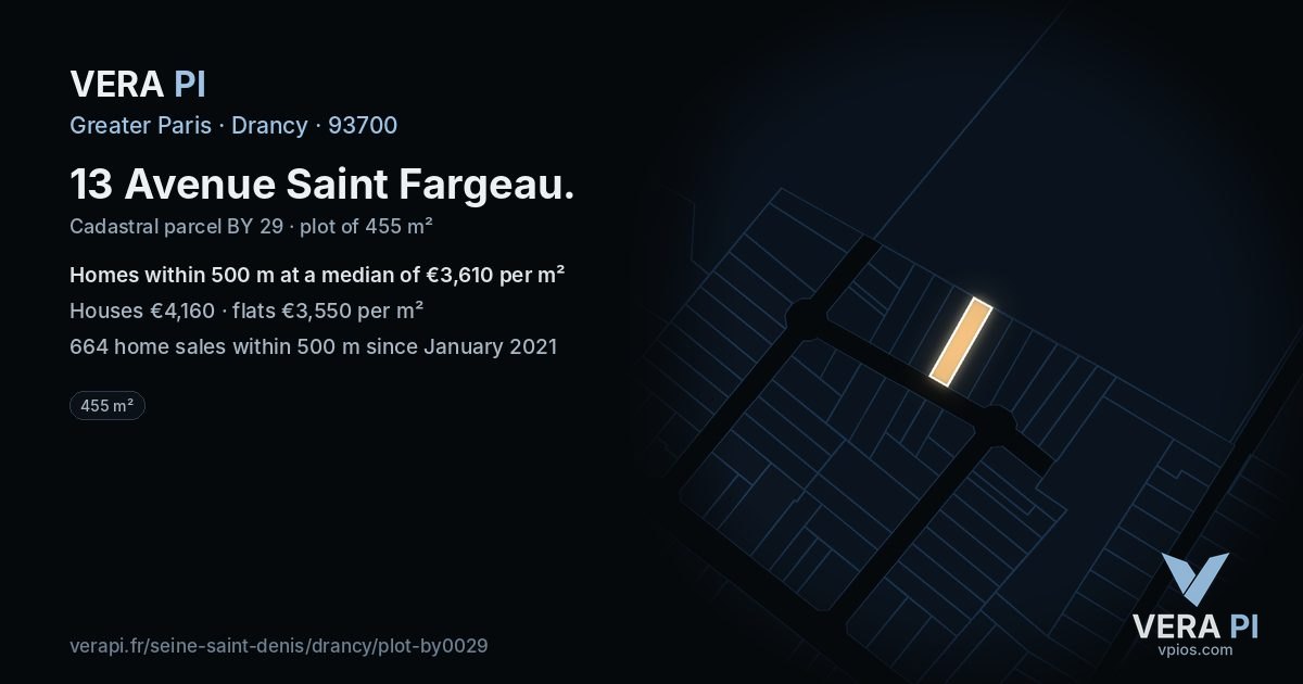 13 Avenue Saint Fargeau, Drancy at night – the plot lit, the parcels around coloured by the prices near them