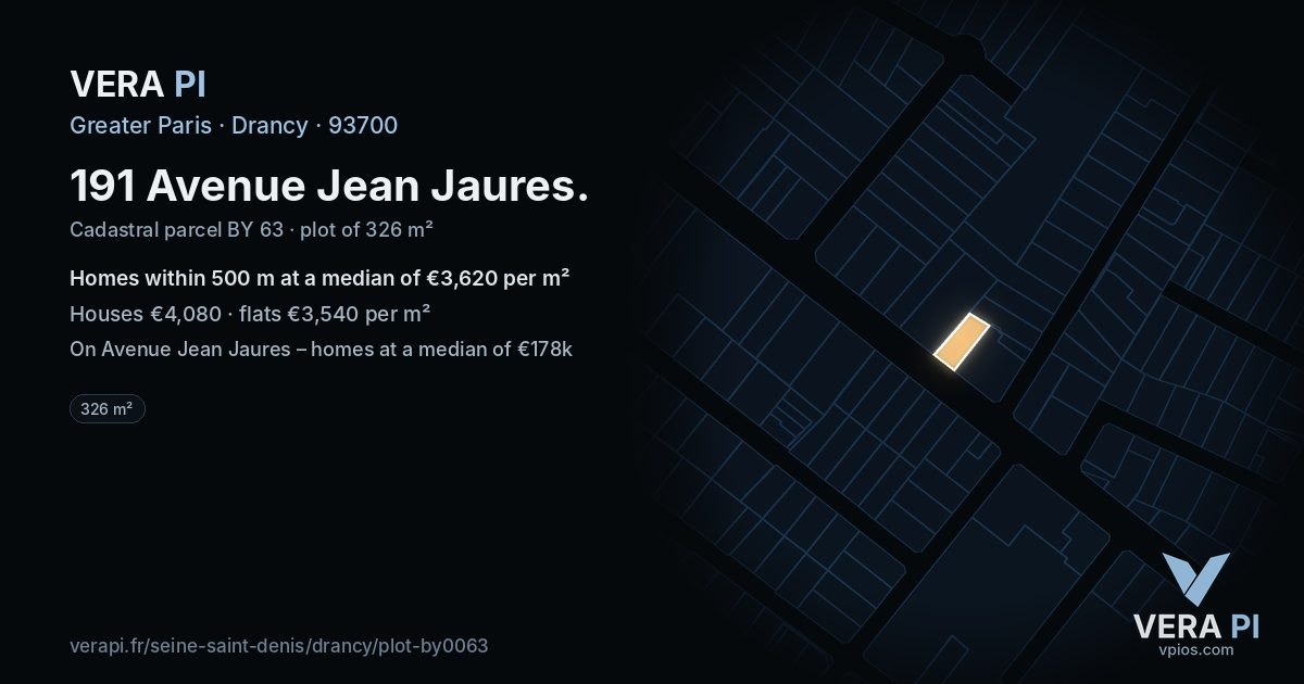 191 Avenue Jean Jaures, Drancy at night – the plot lit, the parcels around coloured by the prices near them