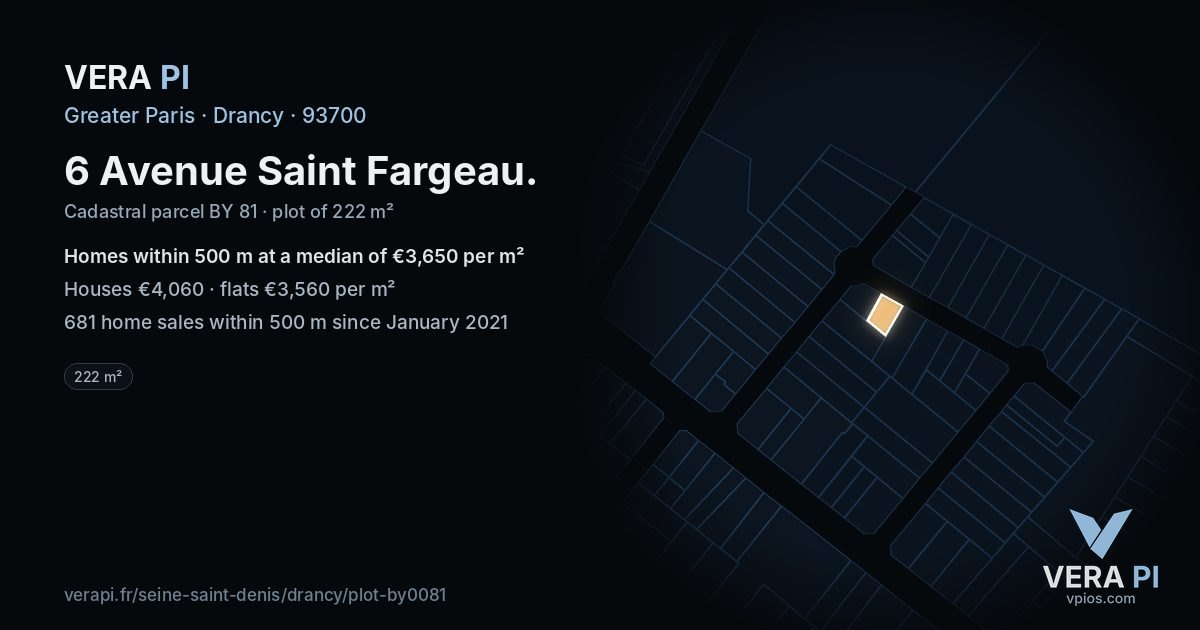 6 Avenue Saint Fargeau, Drancy at night – the plot lit, the parcels around coloured by the prices near them